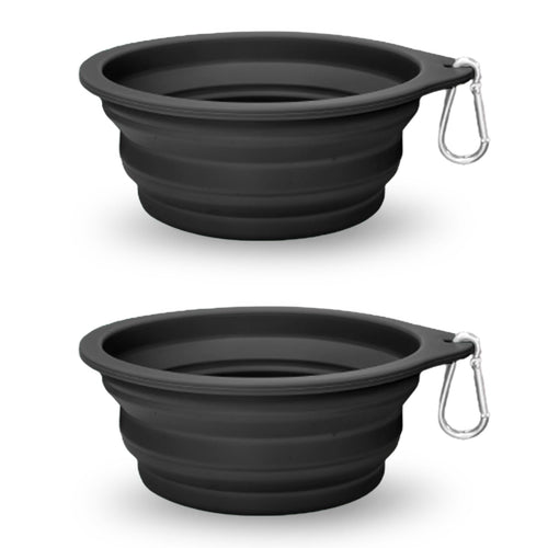 2 Pack Collapsible Dog Travel Bowls (21oz/600ml) 100% Food Grade Silicone Integrated Molding No Plastic Rim Portable Pet Feeding Watering Dishes for Outdoors with Clasp BPA Free
