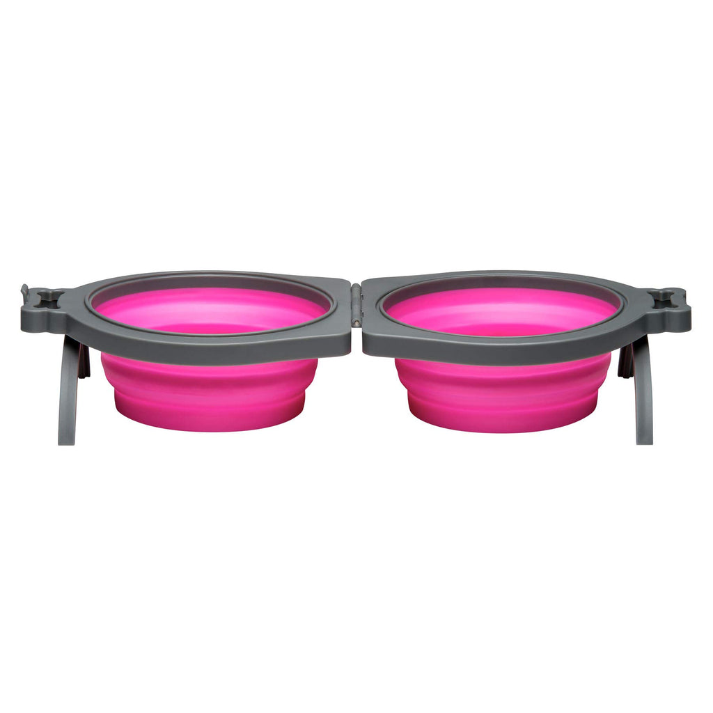 Loving Pets - Bella Roma Double Diner Portable Travel Dog Bowls Collapsible Combined Dog Food & Water Bowls (Pink Medium)