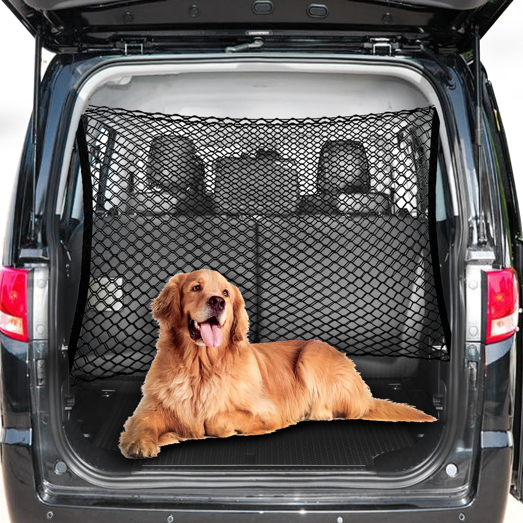 CJMAVUT Dog Car Barrier Dog Net for CarAdjustable Dual Layer Pet Travel Safety Barrier Net with Bungee Cords and Hook