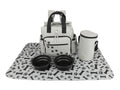 Dog Travel Bag - Dog Backpack Organizer - Pet Travel Kit Airline Compliant - Includes Large Pad Food Canister and Bowls (Gray Paw Prints)