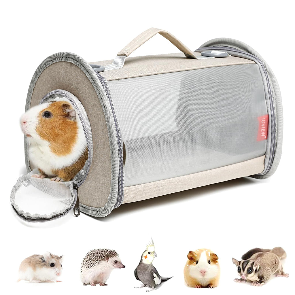 Ioview Guinea Pig Carrier Travel Small Animal Carrier Bag Lizard Bird Rabbit Carrier Cage Squirrel Breathable Bag Portable Travel Hamster Small Pet Hangbag (Small Khaki)