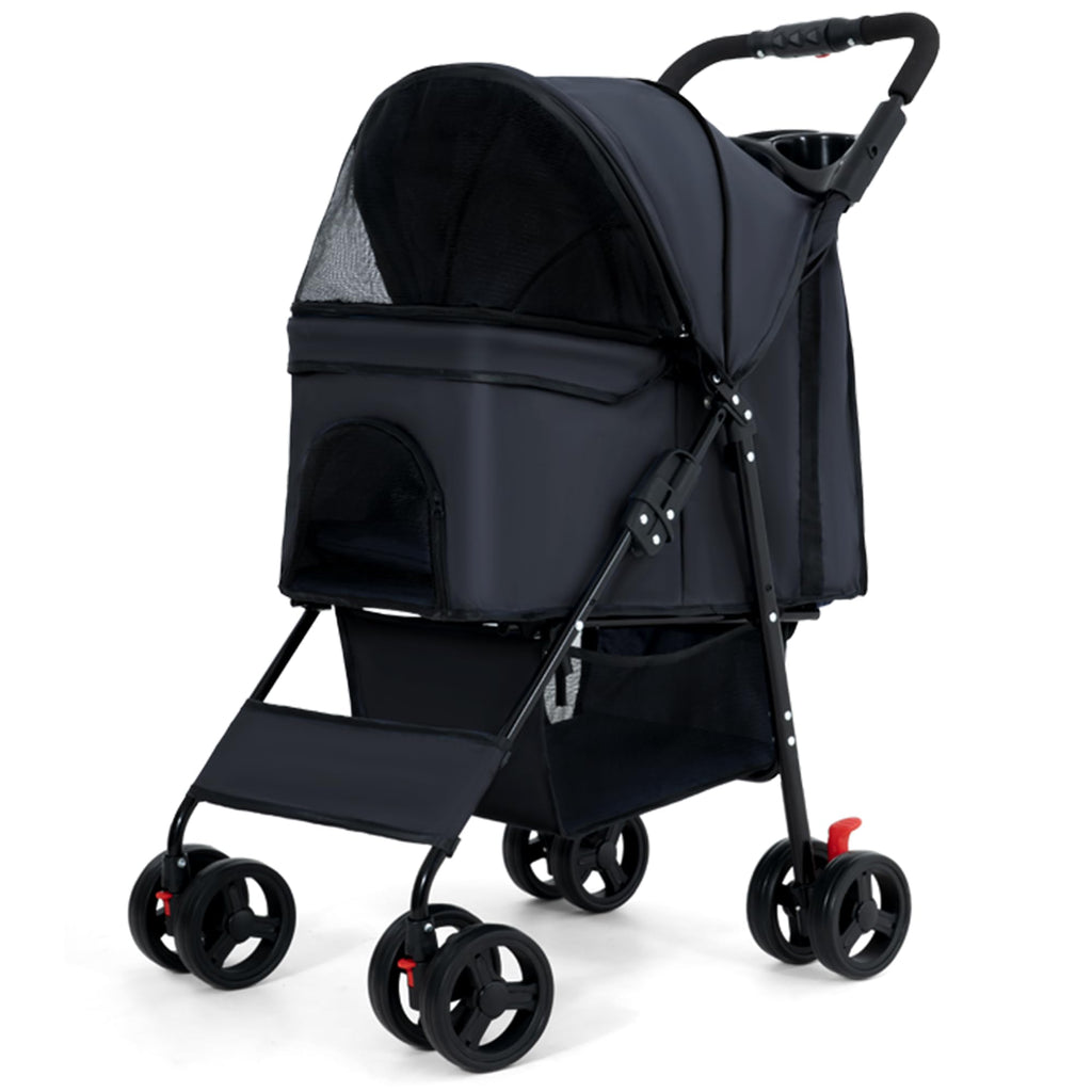 ENTROY Pet Dog StrollerFoldable Dog Cat Jogger Stroller Pet Strolling Cart Dog Travel Carrier Portable Lightweigh Dog Stroller with Storage Basket and Cup Holder for Medium Small Dogs Cats(Black)