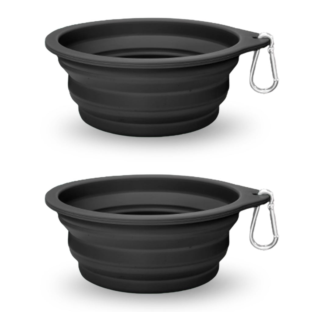 2 Pack Collapsible Dog Travel Bowls (21oz/600ml) 100% Food Grade Silicone Integrated Molding No Plastic Rim Portable Pet Feeding Watering Dishes for Outdoors with Clasp BPA Free