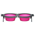 Loving Pets - Bella Roma Double Diner Portable Travel Dog Bowls Collapsible Combined Dog Food & Water Bowls (Pink Medium)